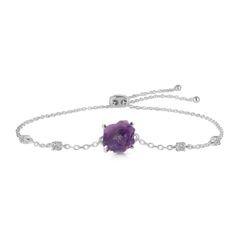 Amethyst Raw Crystal & White Topaz Bracelet With Adjustable Camera Lock