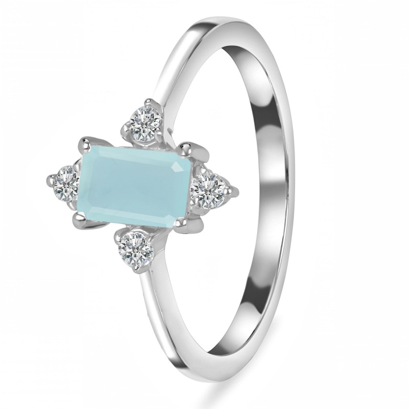 Blue Chalcedony & White Topaz Ring