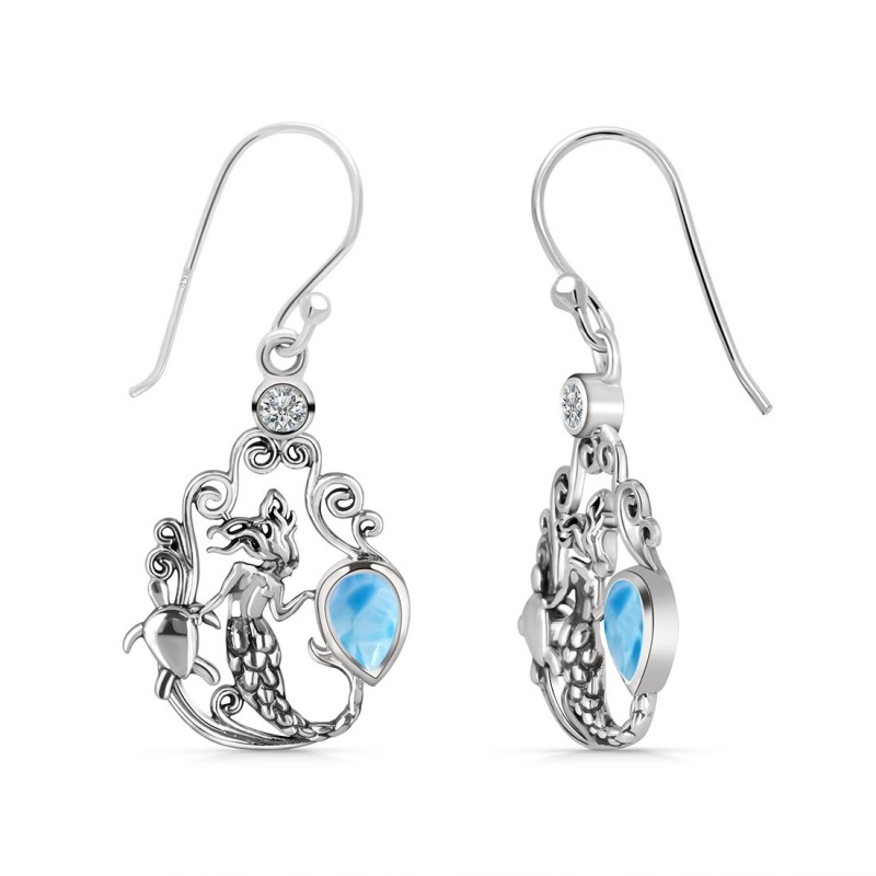 Larimar & Blur Topaz Mermaid & Turtle Earring