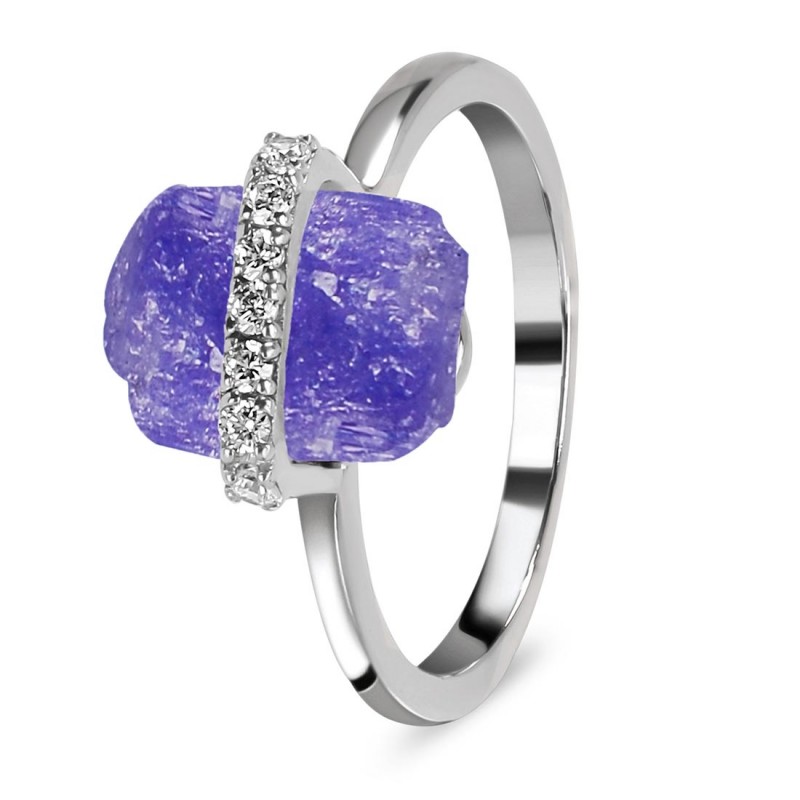 Tanzanite Raw Crystal & White Topaz Ring