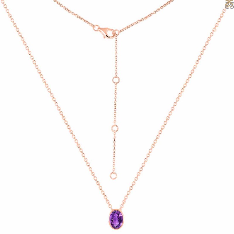 14K Gold Amethyst Necklace, 14k Zirconia Amethyst Oval Pendant, 14k Solid  Yellow White Rose Minimal Gold Dainty Necklace for Women - Etsy