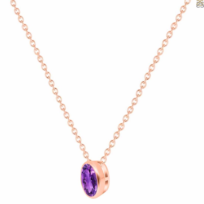 Rose Gold Amethyst Necklace, Personalized Rosegold Jewelry With Initial  Birthstone Pearl Charm, Custom February Birthday Gift for Her Girls - Etsy