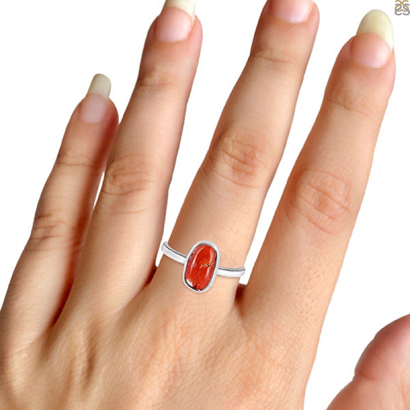 Artisan handcrafted Red coral Sterling silver gemstone ring at ₹6750 |  Azilaa