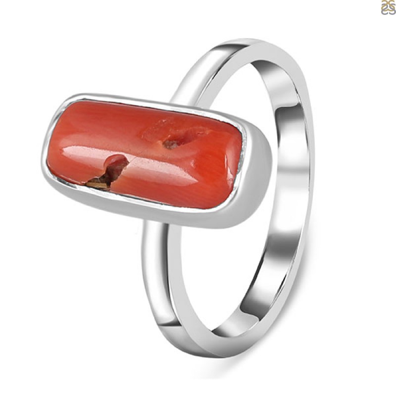 Red Coral 5.89 ct Cab Bezel Set 14KY Gold Ring, Size 8 - Northern Lights  Vedic