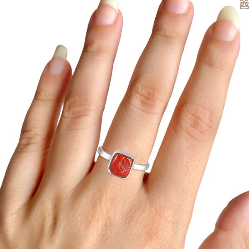 Cynosure of geometical design Red Coral ring
