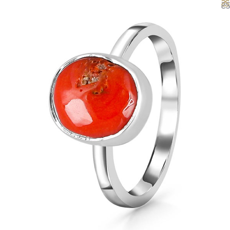 6.10ct 925 Silver Certified Italian Natural Red Coral Ring Moonga CZ  Gemstone