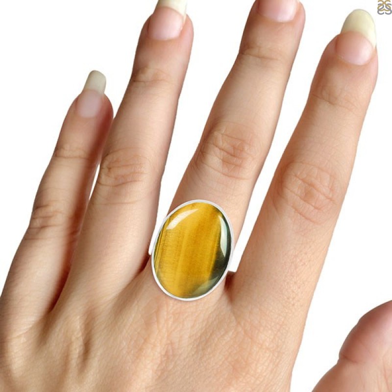 10KT Gold Round Tiger Eye Ring 034 – Bijoux Luxo