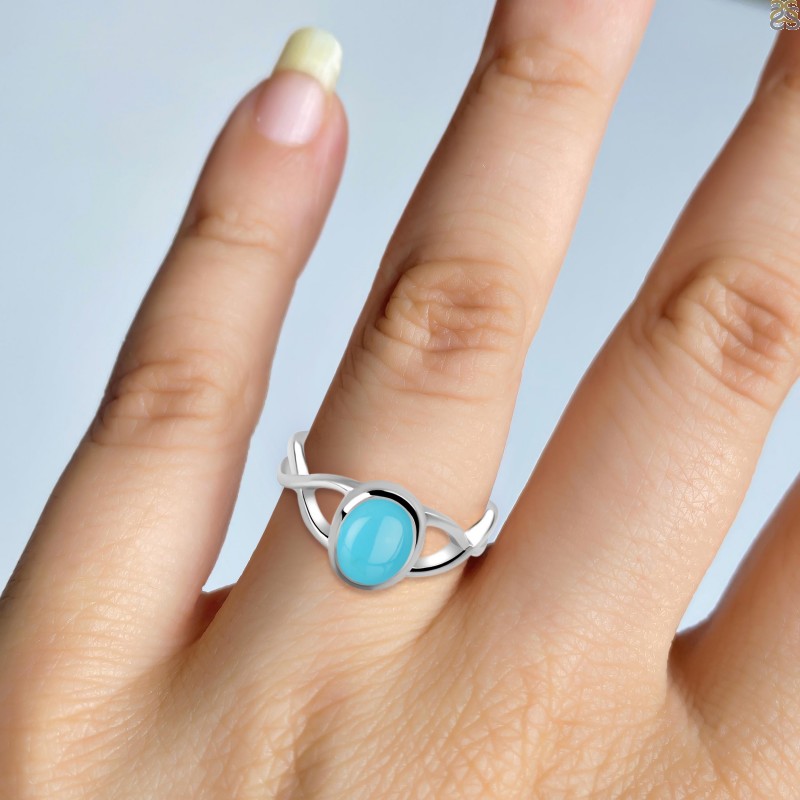 Natural Turquoise Ring, Firoza Gemstone Ring - Shraddha Shree Gems
